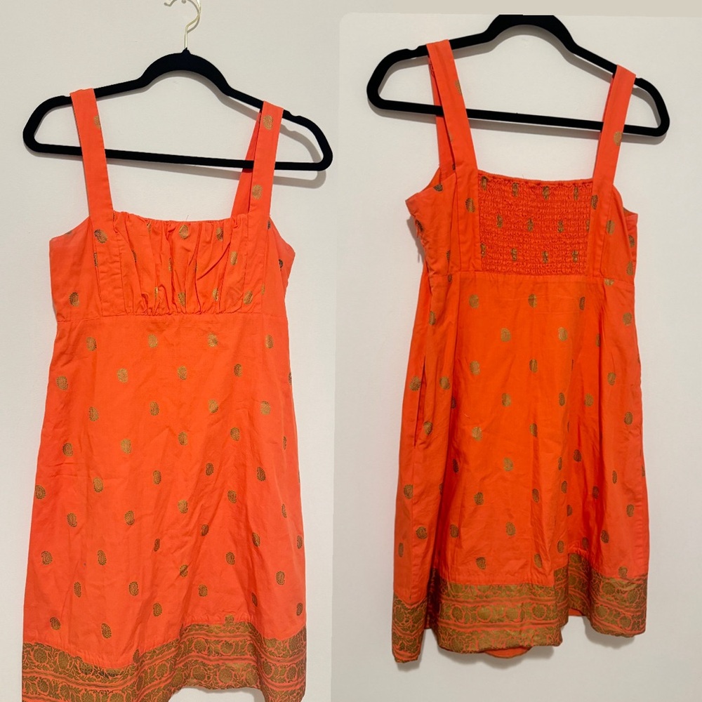 Anthropologie Maeve Coral Indian Paisley Mini Cotton Sun Dress Size M